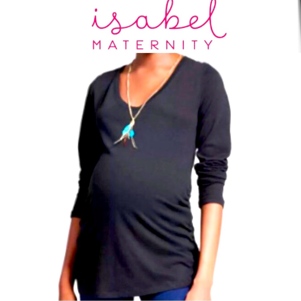 ISABEL MATERNITY Long Sleeve scoop neck Shirred Maternity T-Shirt sizeXXL NWOT